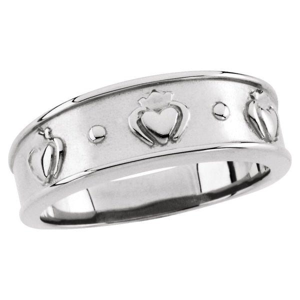 14k White Gold 8.25mm Men's Claddagh Band, Size 11