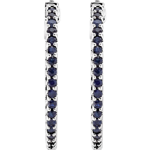 14k White Gold Blue Sapphire Hoop Earrings
