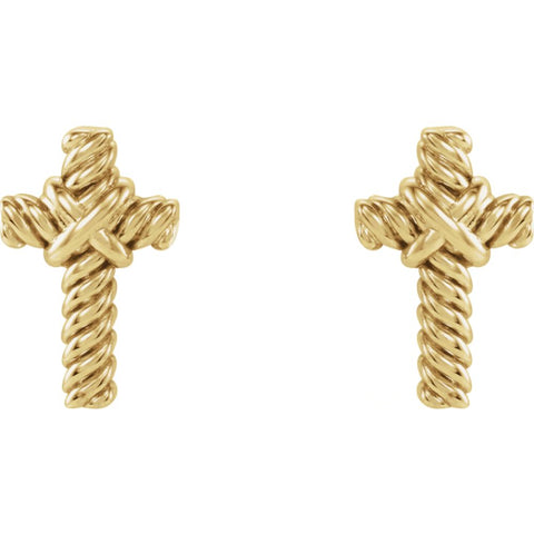14k Yellow Gold Rope Cross Earrings