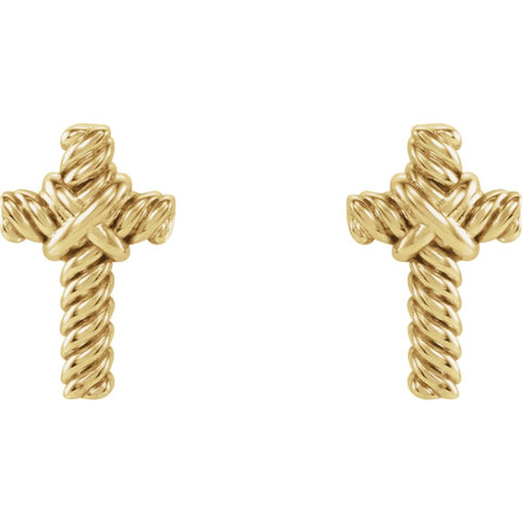14k Yellow Gold Rope Cross Earrings