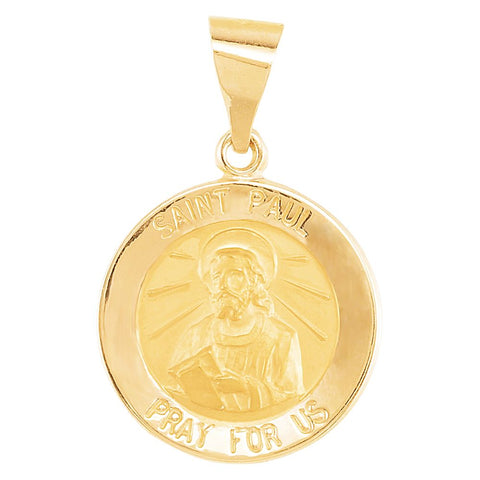 14k Yellow Gold 14.75mm Round Hollow St. Paul Medal