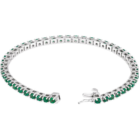14k White Gold Emerald Line Bracelet