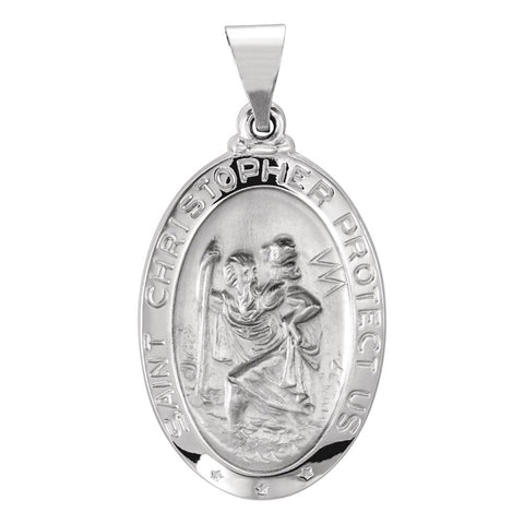 14k White Gold 23.5x16mm Oval St. Christopher Hollow Medal