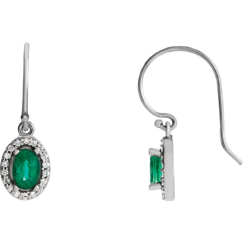 14k White Gold Emerald & 1/5 CTW Diamond Earrings