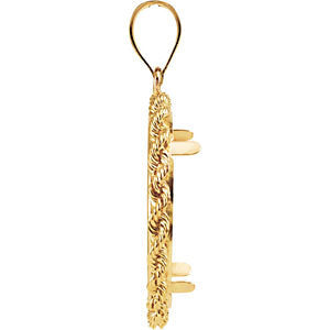 14k Yellow Gold 21.5x1.5mm Tab Back Solid Rope Coin Frame Pendant for U.S. $5.00