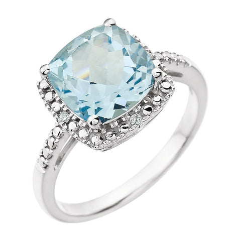 14k White Gold Sky Blue Topaz & .03 CTW Diamond Ring , Size 7