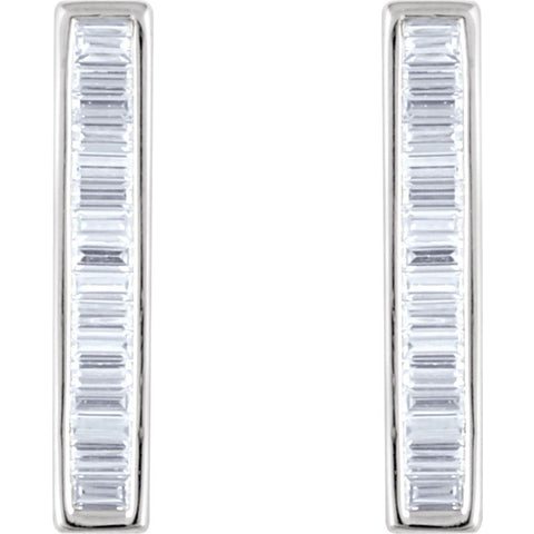 14k White Gold 1/2 CTW Diamond Baguette Bar Earrings