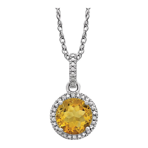 Sterling Silver Citrine & .01 CTW Diamond 18" Necklace