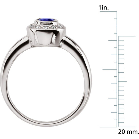 14k White Gold Blue Sapphire & Diamond Halo-Style Ring, Size 6