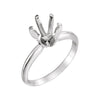 14k White Gold 7.3-7.7mm Round Pre-Notched 6-Prong Solitaire Ring Mounting, Size 6