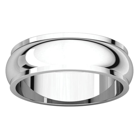 14k White Gold 6mm Half Round Edge Band, Size 8