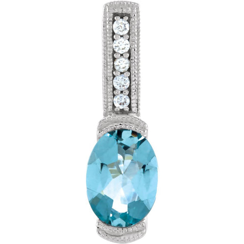 14k White Gold Aquamarine & .05 CTW Diamond Pendant