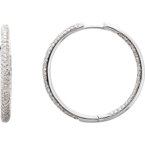 18k White Gold 1 1/2 CTW Diamond Inside/Outside Hoop Earrings
