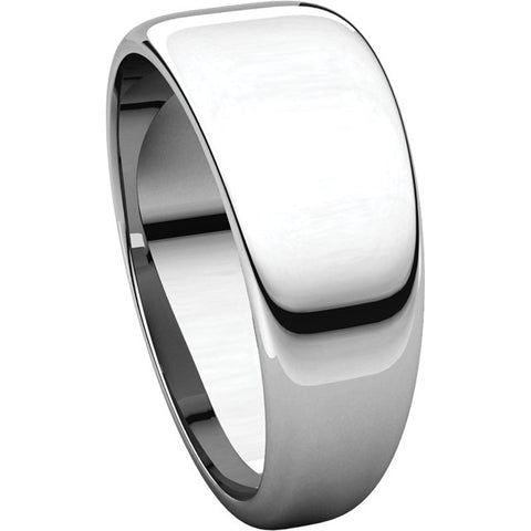 14k White Gold 8mm Half Round Tapered Band, Size 7.5