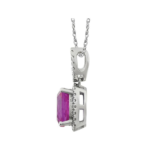 14k White Gold Created Pink Sapphire & .03 CTW Diamond 18" Necklace