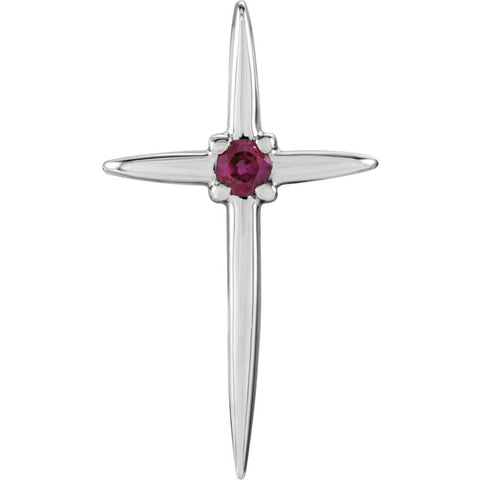 14k White Gold Ruby Cross Pendant 17.75x10mm