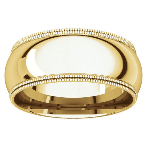 14k Yellow Gold 8mm Double Milgrain Comfort Fit Bands, Size 9