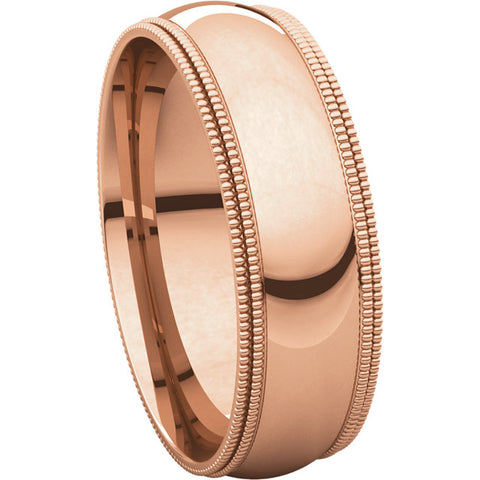 14k Rose Gold 6mm Double Milgrain Comfort Fit Band, Size 8.5