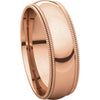 14k Rose Gold 6mm Double Milgrain Comfort Fit Band, Size 8.5