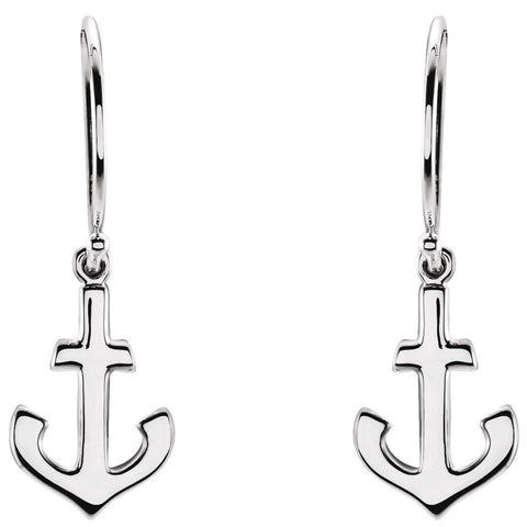 14k White Gold Petite Anchor Earrings