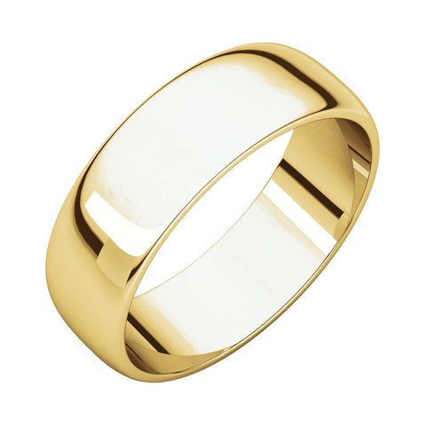14k Yellow Gold 6mm Half Round Light Band, Size 6