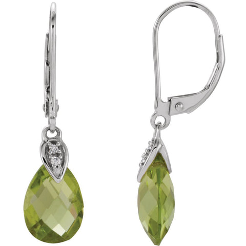14k White Gold Peridot & .025 CTW Diamond Earrings