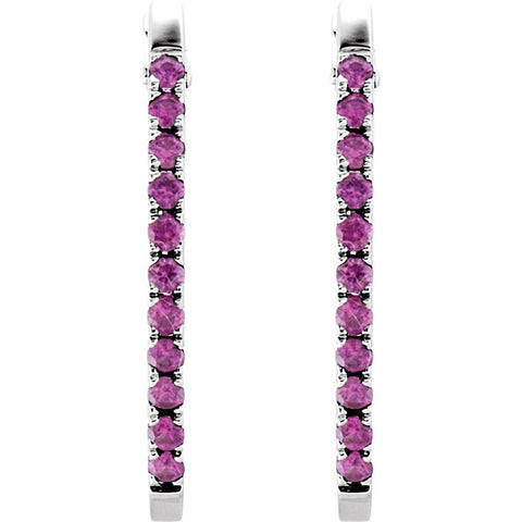 14k White Gold 20x14.5mm Pink Sapphire Hoop Earrings
