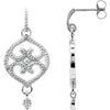 14k White Gold Granulated Design Fashion Dangle Earrings with Backs