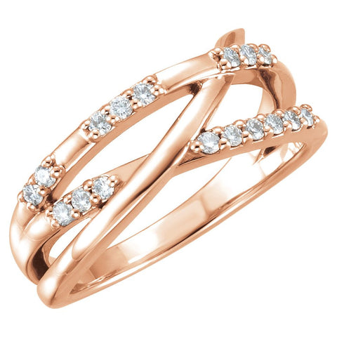14k Rose Gold 1/4 ctw. Diamond Criss-Cross Ring, Size 7