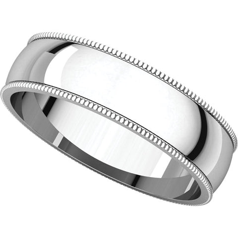 14k White Gold 5mm Light Milgrain Band, Size 9