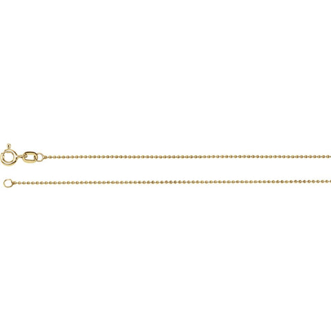 1.0 mm Solid, Bead Chain in 14k Yellow Gold ( 24-Inch )