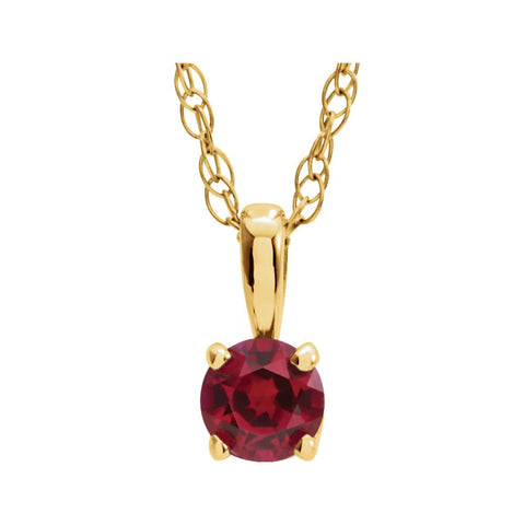 14k Yellow Gold Ruby "July" Birthstone 14" Necklace