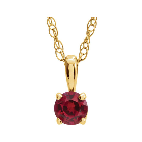 14k Yellow Gold Imitation Ruby "July" Birthstone 14-inch Necklace for Kids