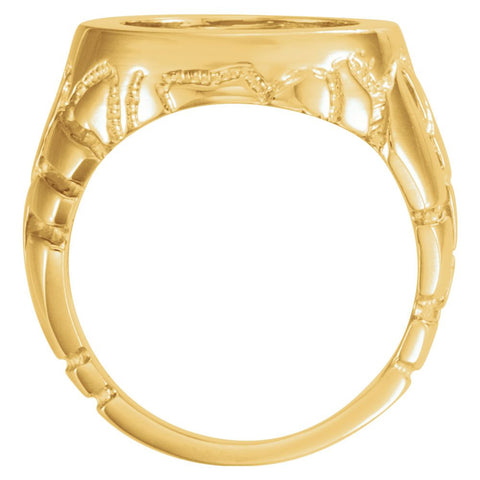 14k Yellow Gold Men's Nugget Coin Ring, Size 10