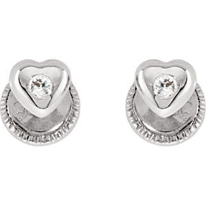 14k White Gold Youth Heart Cubic Zirconia Earrings