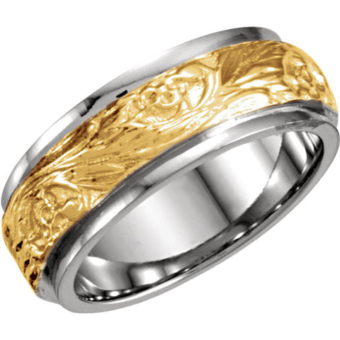 14K White & Yellow Gold 7mm Hand-Engraved Band Size 7