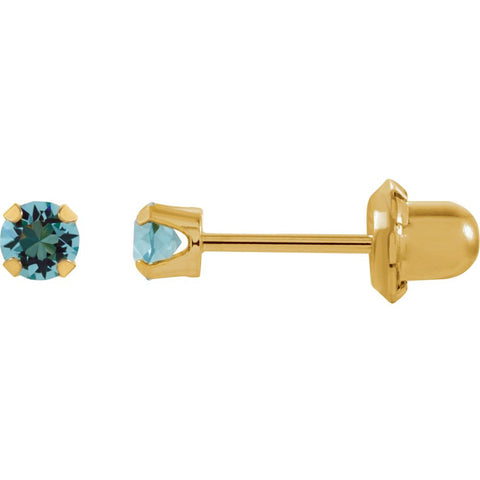 14k Yellow Gold Solitaire "March" Birthstone Piercing Earrings