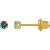 14K Yellow Gold Solitaire "March" Birthstone Piercing Earrings for Kids