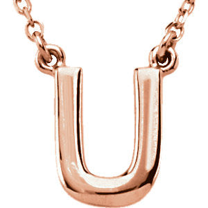 14k Rose Gold Letter "U" Block Initial 16" Necklace