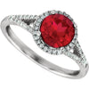14k White Gold Lab Grown Ruby & 1/6 CTW Diamond Ring, Size 7
