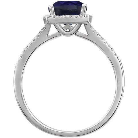 14k White Gold Created Blue Sapphire & 1/5 CTW Diamond Ring