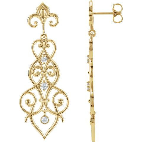 14k Yellow Gold 1/3 CTW Diamond Decorative Dangle Earrings