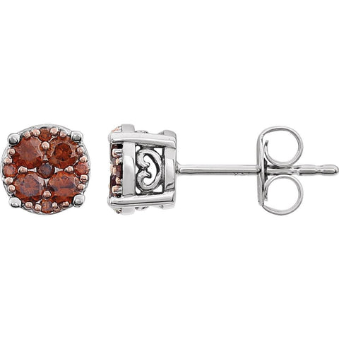 14k White Gold 3/8 CTW Brown Diamond Cluster Earrings