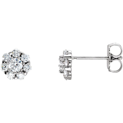 14k White Gold 3/4 CTW Diamond Cluster Earrings