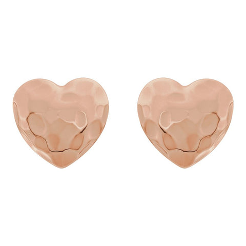 14k Rose Gold Hammered Heart Earrings