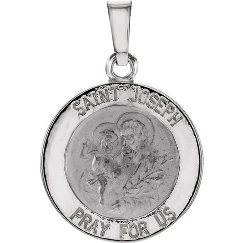 14k White Gold 15mm Round St. Joseph Medal
