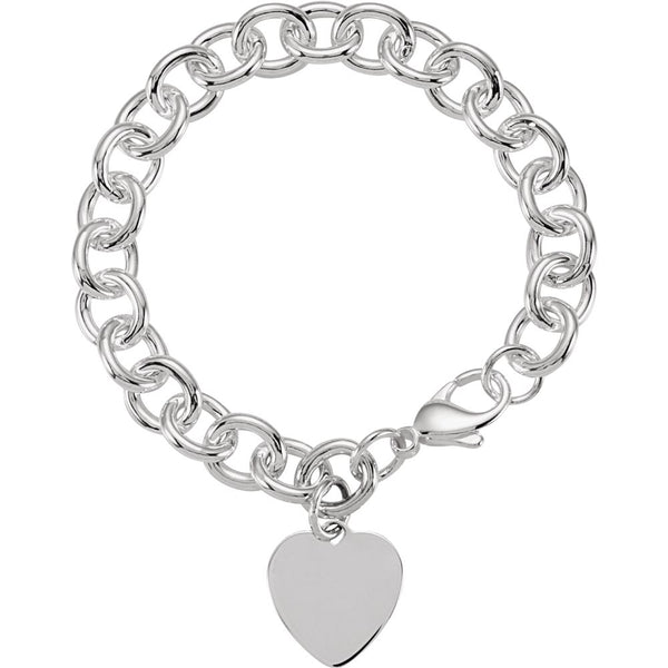 Sterling Silver 7.5x9.75mm Cable Bracelet With Heart