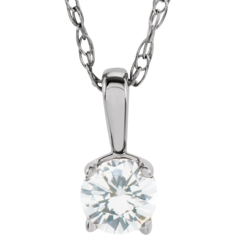 Sterling Silver Imitation Diamond "April" Birthstone 14-inch Necklace for Kids