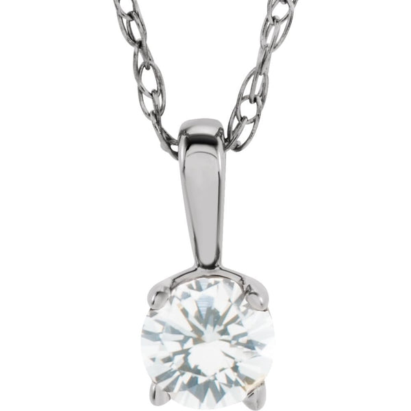 14k White Gold Imitation Diamond "April" Birthstone 14" Necklace