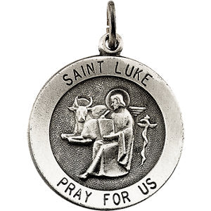 14k White Gold 18mm Round St. Luke Medal